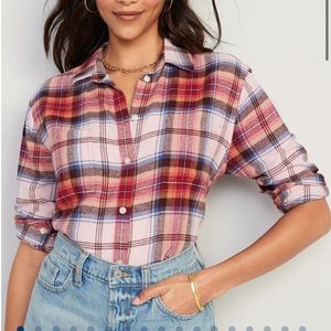 Old Navy Cropped Plaid Flannel Boyfriend Shirt